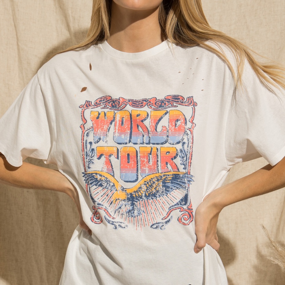 World Tour Distressed Graphic Tee